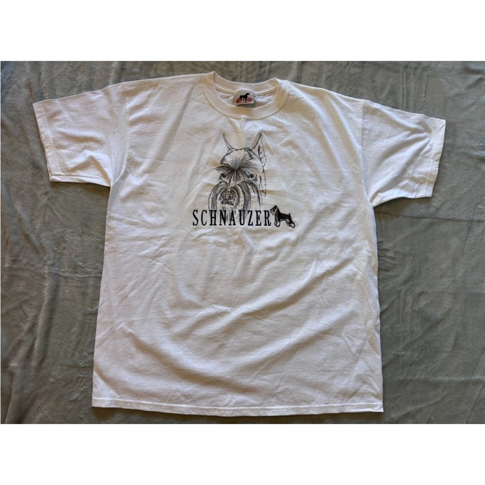 Vintage Gr8 Dogs Schnauzer Embroidered T-Shirt White  XL